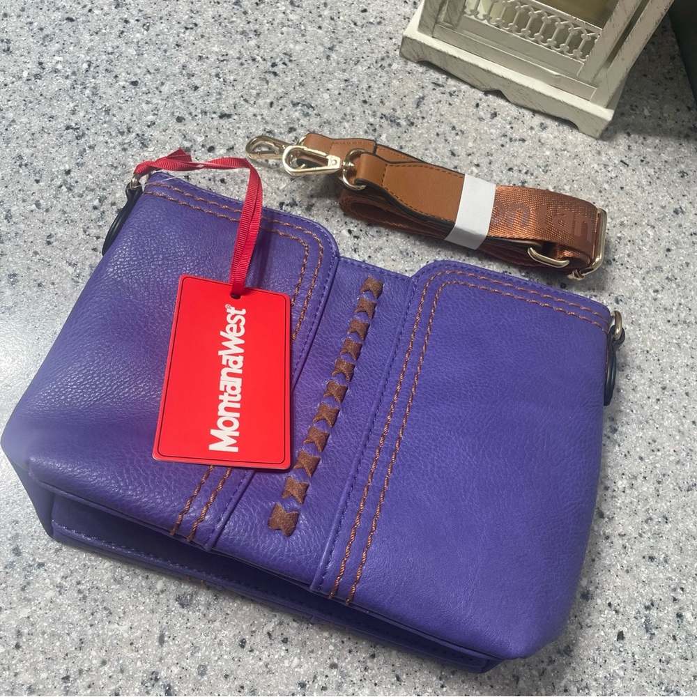 Montana West Purple Shoulder Bag with Brown Strap